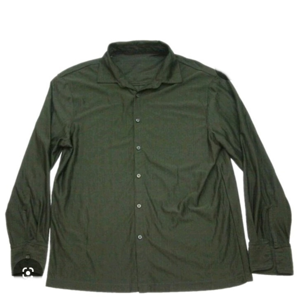 New Haggar Mens Long Sleeve Shirt Sz XXL Canteen Army Green Academia Preppy‎